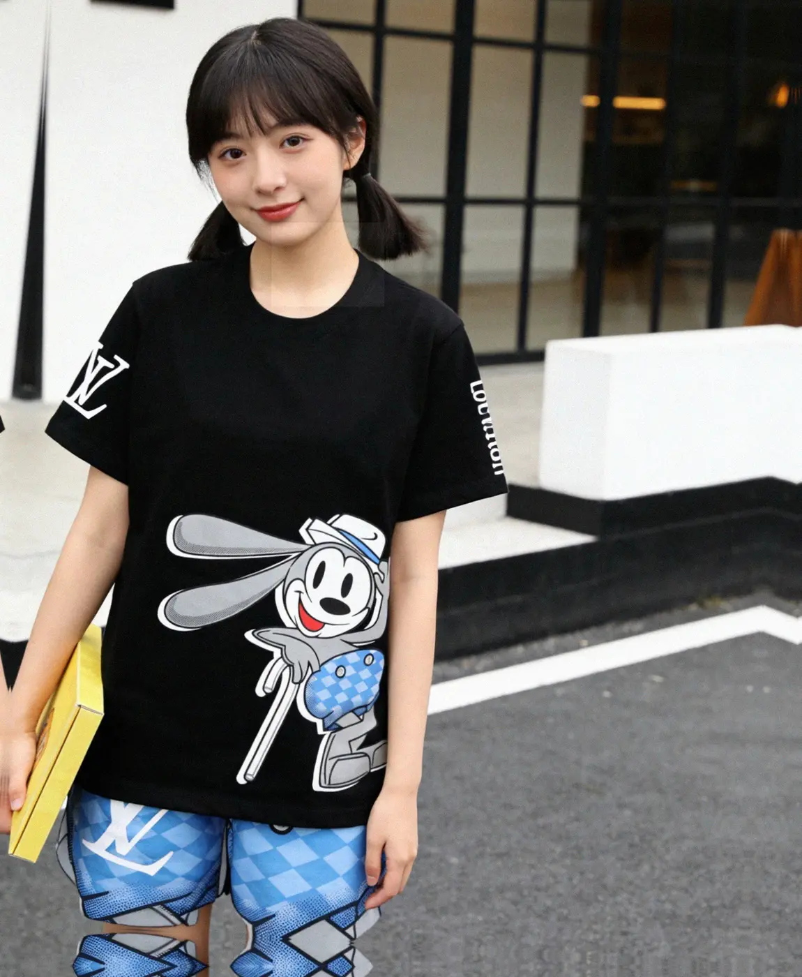 Counterfeit Louis Vuitton 2026 Mickey Mouse Print T Shirt front view visual reference